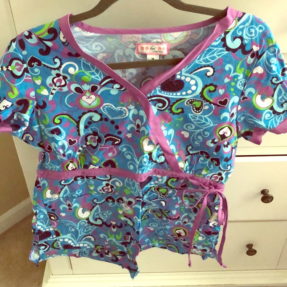 Koi scrub top medium blue, purple, green